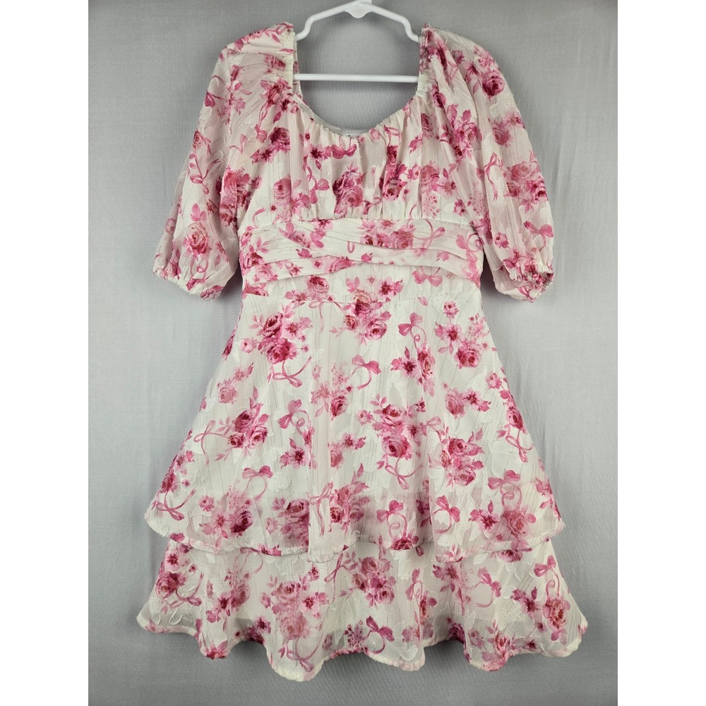 Speechless Kids Pink Floral Tiered Dress Square Neck Puff Sleeve Size 7